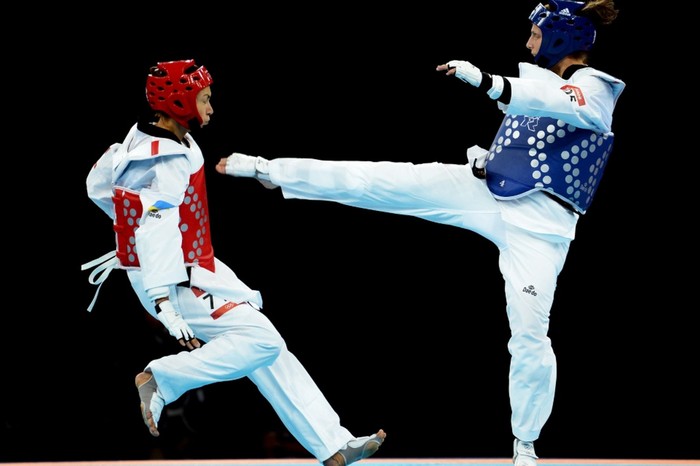 Trận đấu Taekwondo giữa Maryna Konieva của Ukraine và Nadin Dawani của Jordan.